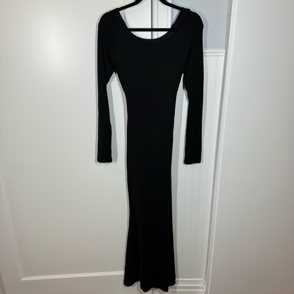 TA3 Scoopy Long Sleeve Rib Mermaid maxi black Dress NWT Size Large regular long - Picture 1 of 6